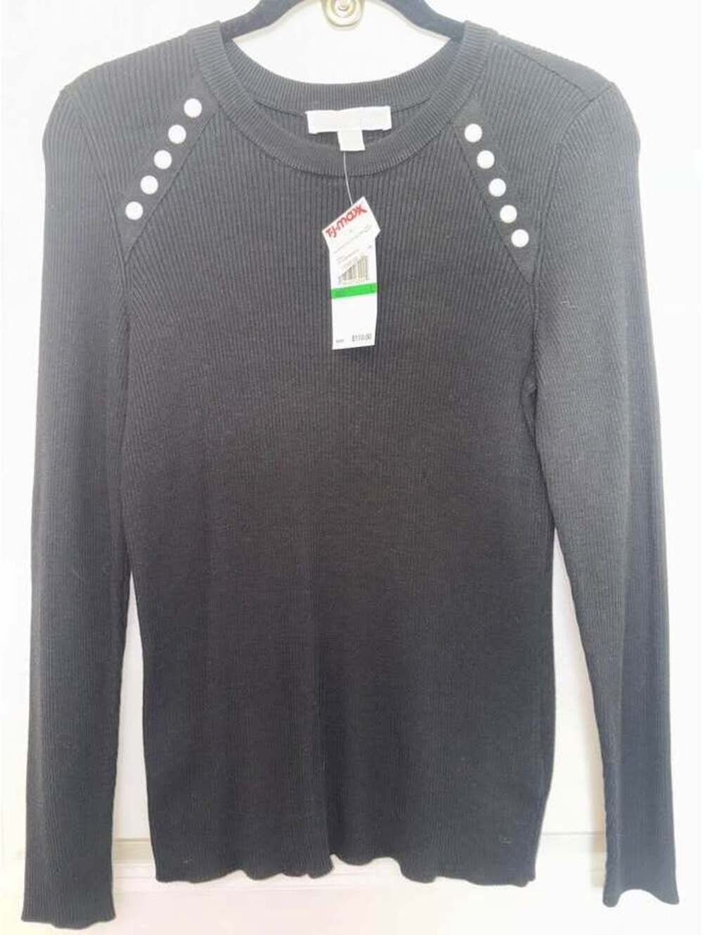 Michael Kors Ribbed Pearl Button Sweater Size L